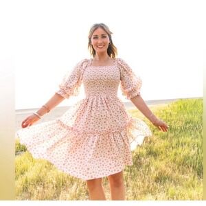 Ivy City Co XXS Madeline Dress Pink Floral Short Tiered Smocked Cottagecore Boho